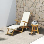 Sonnenliege Holz klappbar Gartenliege mit Fußstütze, Matratze, Gartenstuhl bis 160 kg belastbar, für Garten Urlaub Outdoor Strand Pool, Teak – Bild 7