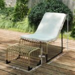 Rattan Relaxsessel mit Fußhocker, Outdoor Rattanstuhl Gartenstuhl für Garten, Balkon, Terrasse, Naturholz – Bild 3