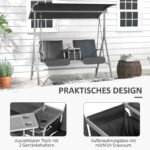 Hollywoodschaukel 2-Sitzer Schaukelbank mit Baldachin, Tasche, Gartenschaukel mit Tablett, bis 180 kg Belastbar, für Garten, Balkon, Schwarz – Bild 5