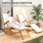 Sonnenliege Holz klappbar Gartenliege mit Fußstütze, Matratze, Gartenstuhl bis 160 kg belastbar, für Garten Urlaub Outdoor Strand Pool, Teak – Bild 4