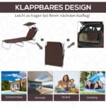 Sonnenliege Gartenliege klappbar mit Sonnenschutz Braun 187x58x36 cm für Terrasse & Balkon – Bild 5