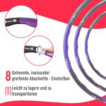 Premium Hula Hoop Reifen 1.0 von FitOne / Kalorienkiller / 8-teilig / patentiertes Wellendesign / hochwertiges PP-Material / stabiler Schaumstoff / Fitnesswaffe – Bild 3