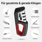 Profi Messerschärfer mit 3-Stufen / Zusätzliche Funktion für Scheren / Manueller Messerschleifer für Entgraten, Formen, Grobschliff, Schärfen, Honen und Polieren / Schleifstein, Rollschleifer, Wetzstahl – Bild 2
