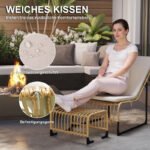 Rattan Relaxsessel mit Fußhocker, Outdoor Rattanstuhl Gartenstuhl für Garten, Balkon, Terrasse, Naturholz – Bild 6