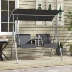 Hollywoodschaukel 2-Sitzer Schaukelbank mit Baldachin, Tasche, Gartenschaukel mit Tablett, bis 180 kg Belastbar, für Garten, Balkon, Schwarz – Bild 2