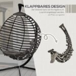 Hängesessel Hängekorb mit Gestell für 1 Person, faltbare Hängeschaukel mit Kissen, Stahl, 126x118x172cm für Garten & Balkon – Bild 6