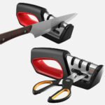 Profi Messerschärfer mit 3-Stufen / Zusätzliche Funktion für Scheren / Manueller Messerschleifer für Entgraten, Formen, Grobschliff, Schärfen, Honen und Polieren / Schleifstein, Rollschleifer, Wetzstahl – Bild 6